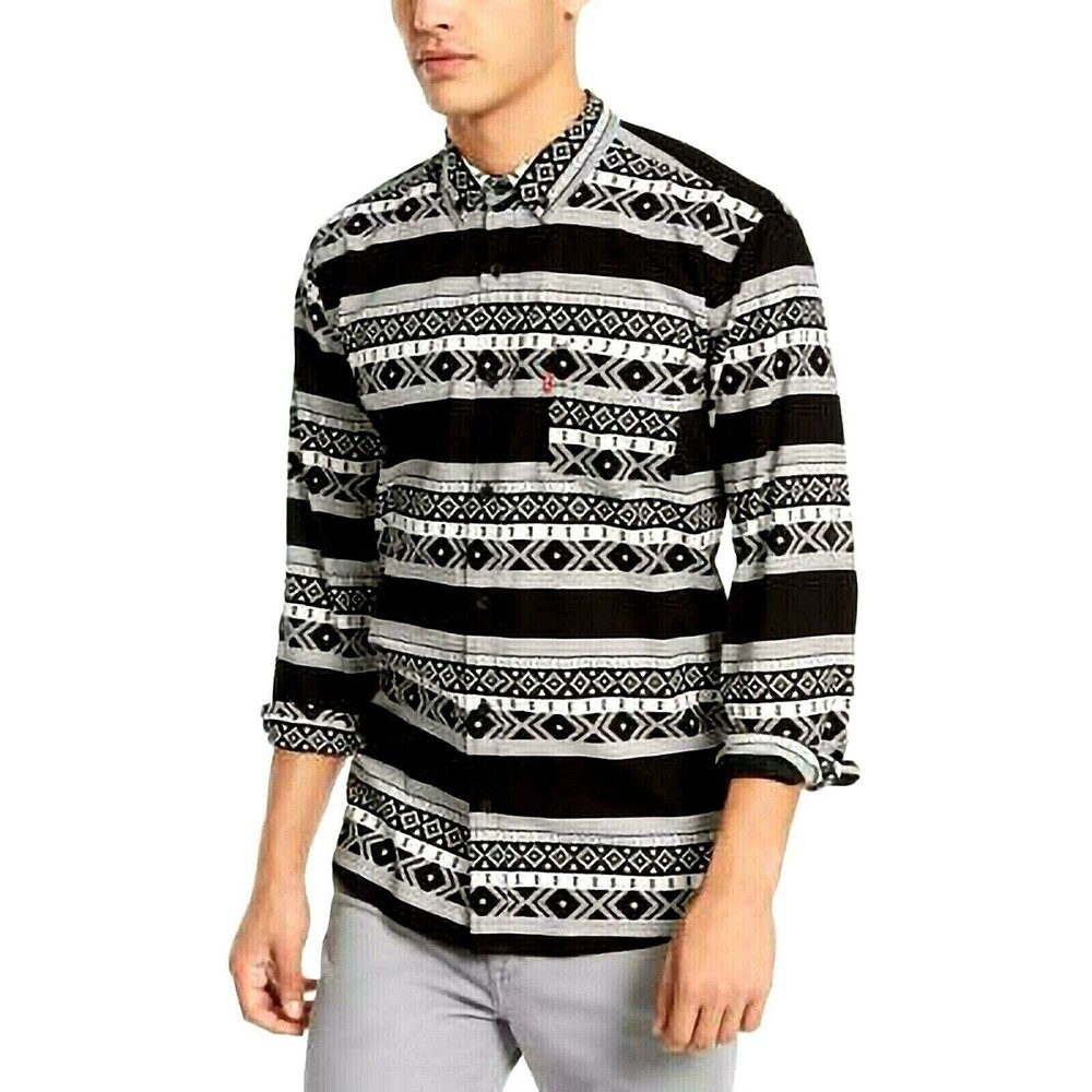 Levis Strauss & Co Button Front Shirt Size XXL Black/White Aztec Print Men's